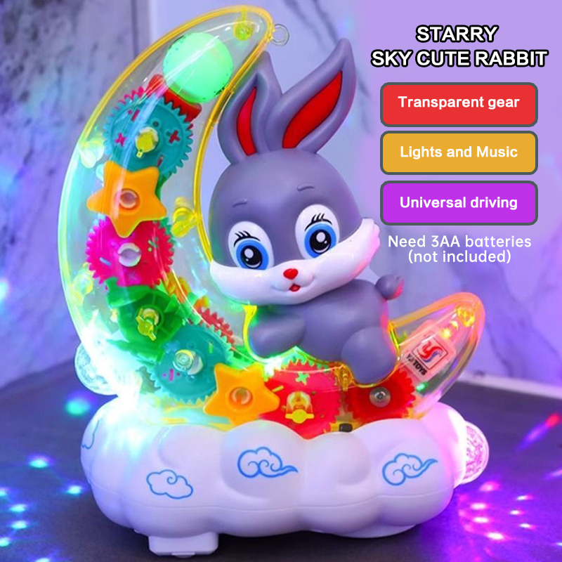 Electric Scooter - ムーンラビット電動おもちゃスクーター 透明ギアサウンド＆ライト付き - 楽しいベビーギフト ホリデーローテーションギア 透明