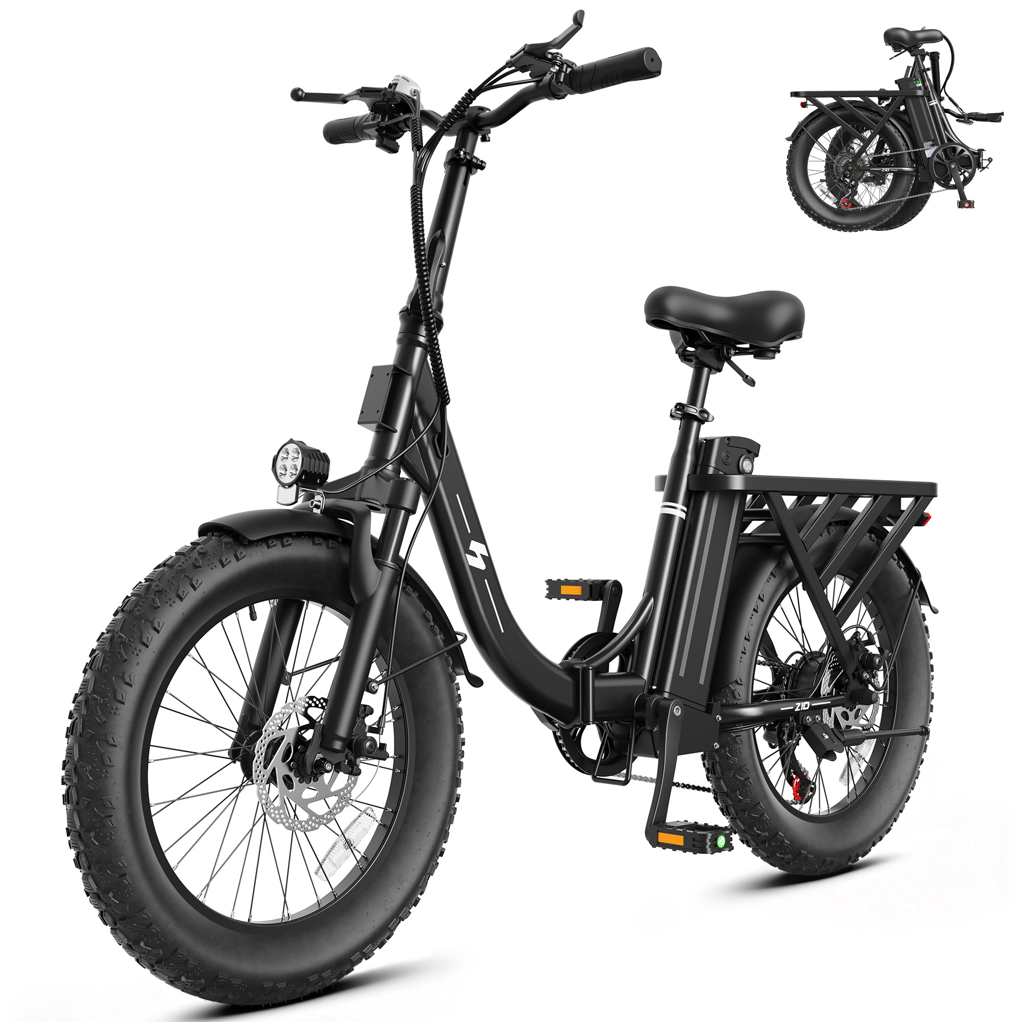Electric Scooter Adults - ホープピークZ10大人用折りたたみ電動自転車、1200Wピークモーター、48V 13.5Ahバッテリー、20インチ×3インチファットタイヤ通勤用電動自転車、時速28マイル、航続距離80マイル、7速折りたたみ式電動自転車