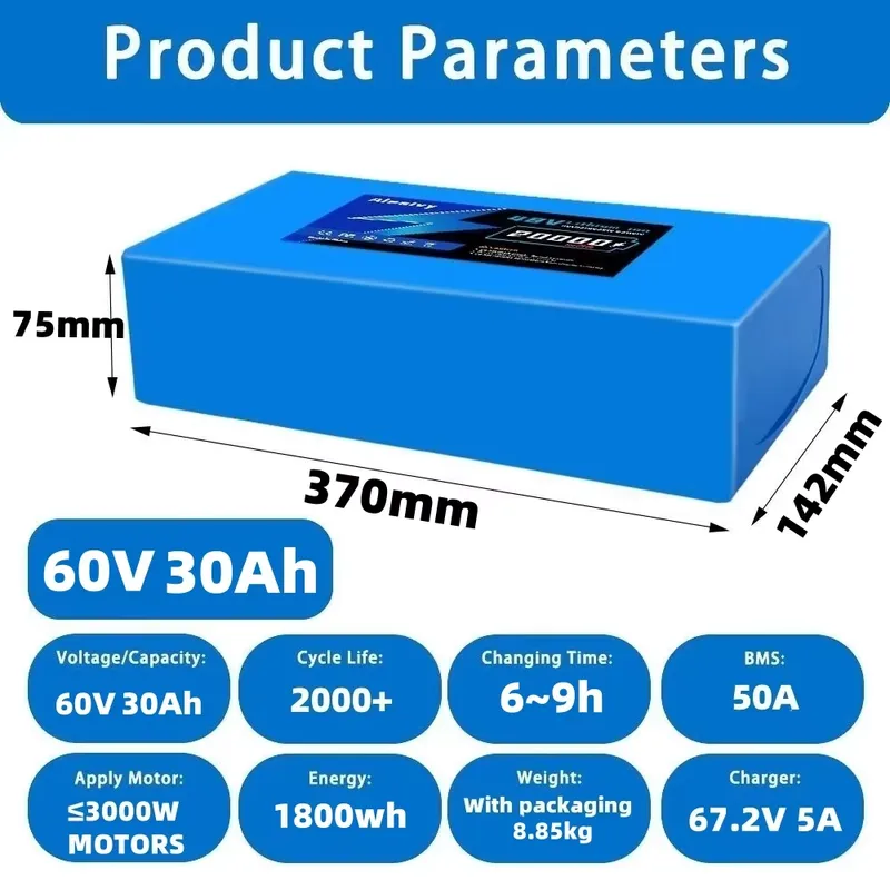   電動バイク、スクーター、自転車用 60V 20AH 30 - 60V 30Ah 21700 Battery Pack のレビューと価格
